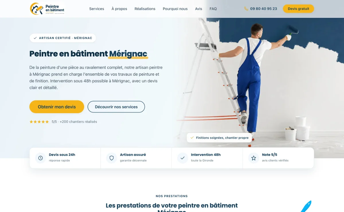 Site réalisé pour un peintre en bâtiment, vu sur ordinateur
